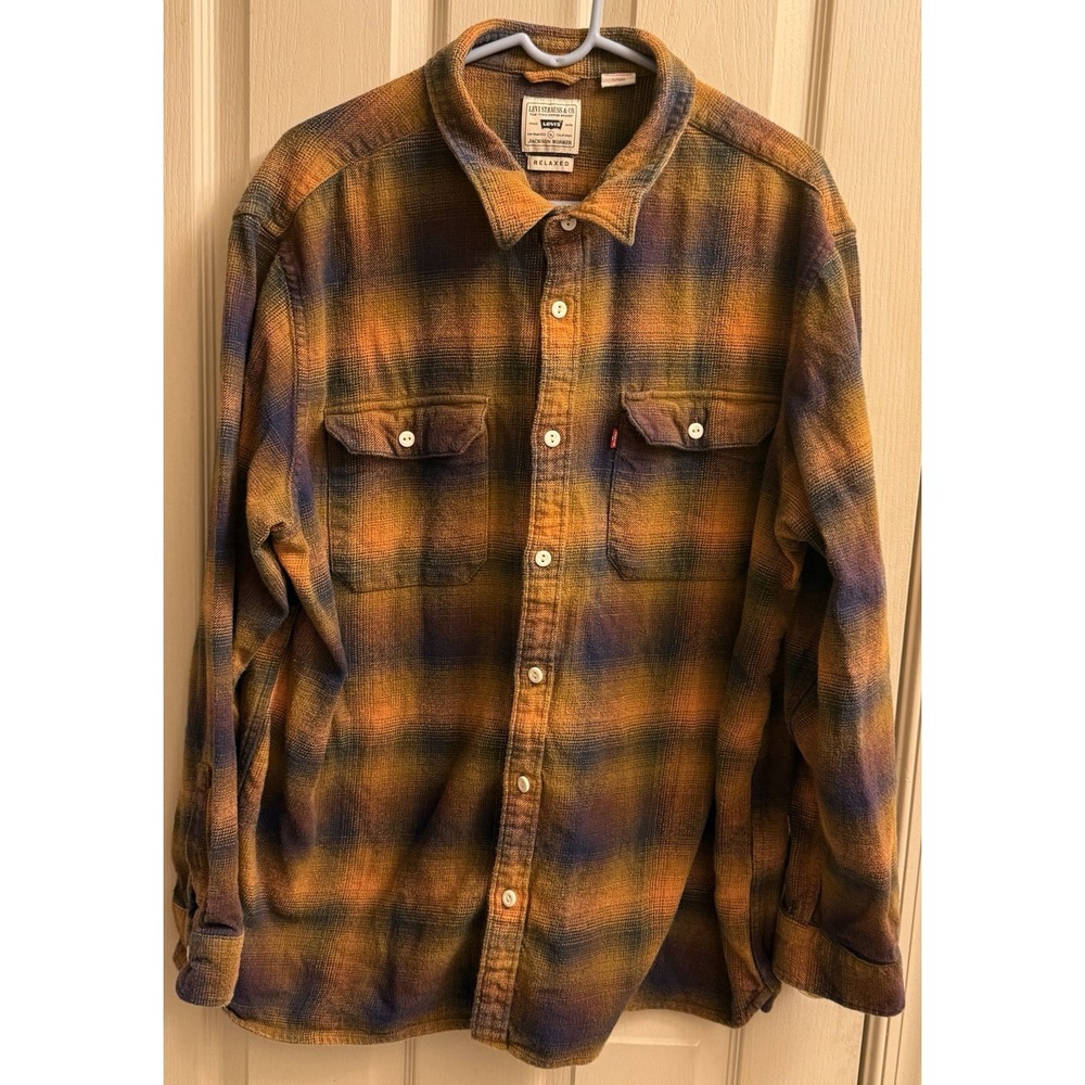LEVI'S Jackson Worker Button Up Flannel Shirt‎ Men's XL Relaxed Fit Plaid